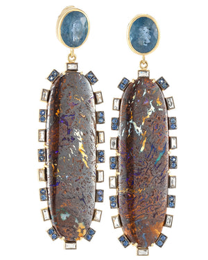 Diamond Tourmaline and Opal Oval Drop Earrings