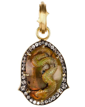 Carved Opal and Diamond Snake Pendant