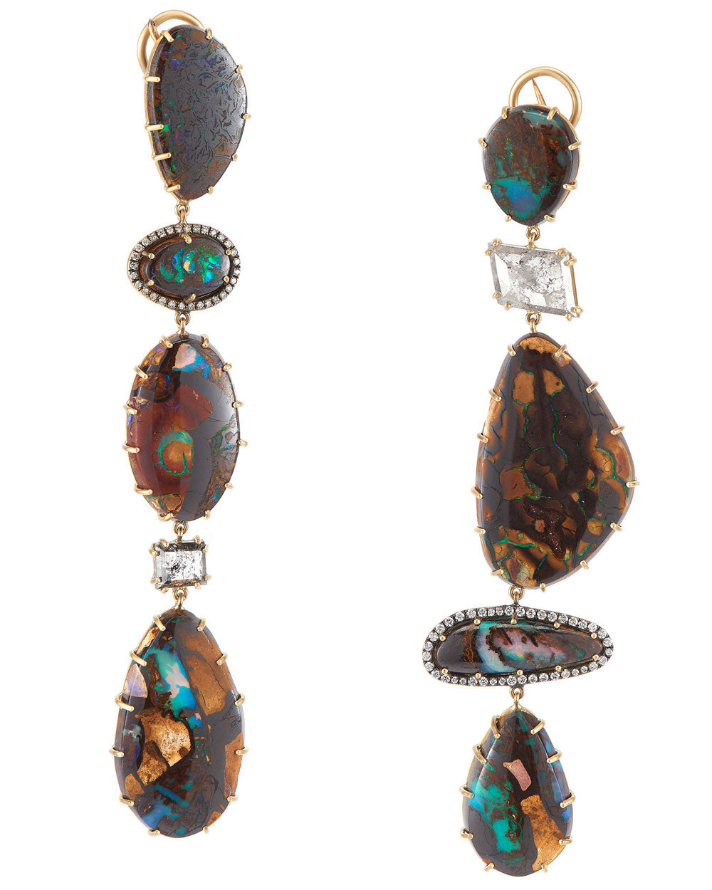 Diamond and Opal Mixed Shape Drop Earrings