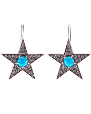 Diamond and Turquoise Star Drop Earrings