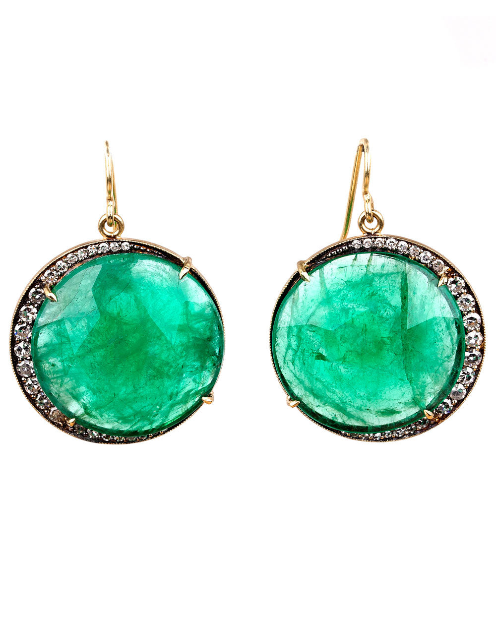 Emerald and Diamond Crescent Moon Drop Earrings