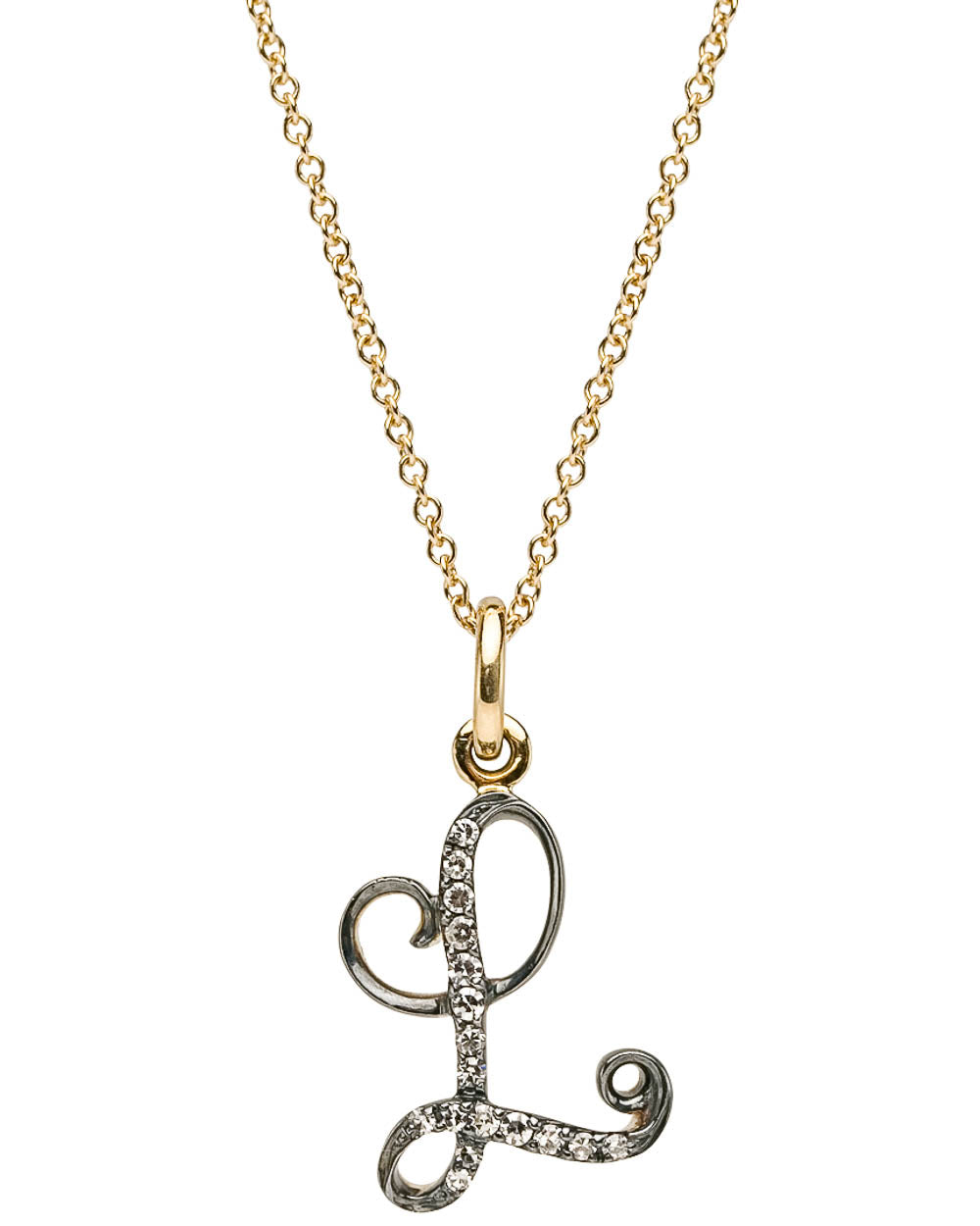 Gold and Silver Diamond Initial L Pendant Necklace
