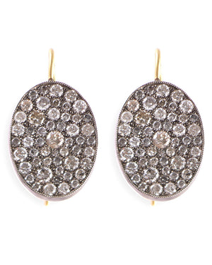Gold and Silver Grey Diamond Ten Table Oval Earrings
