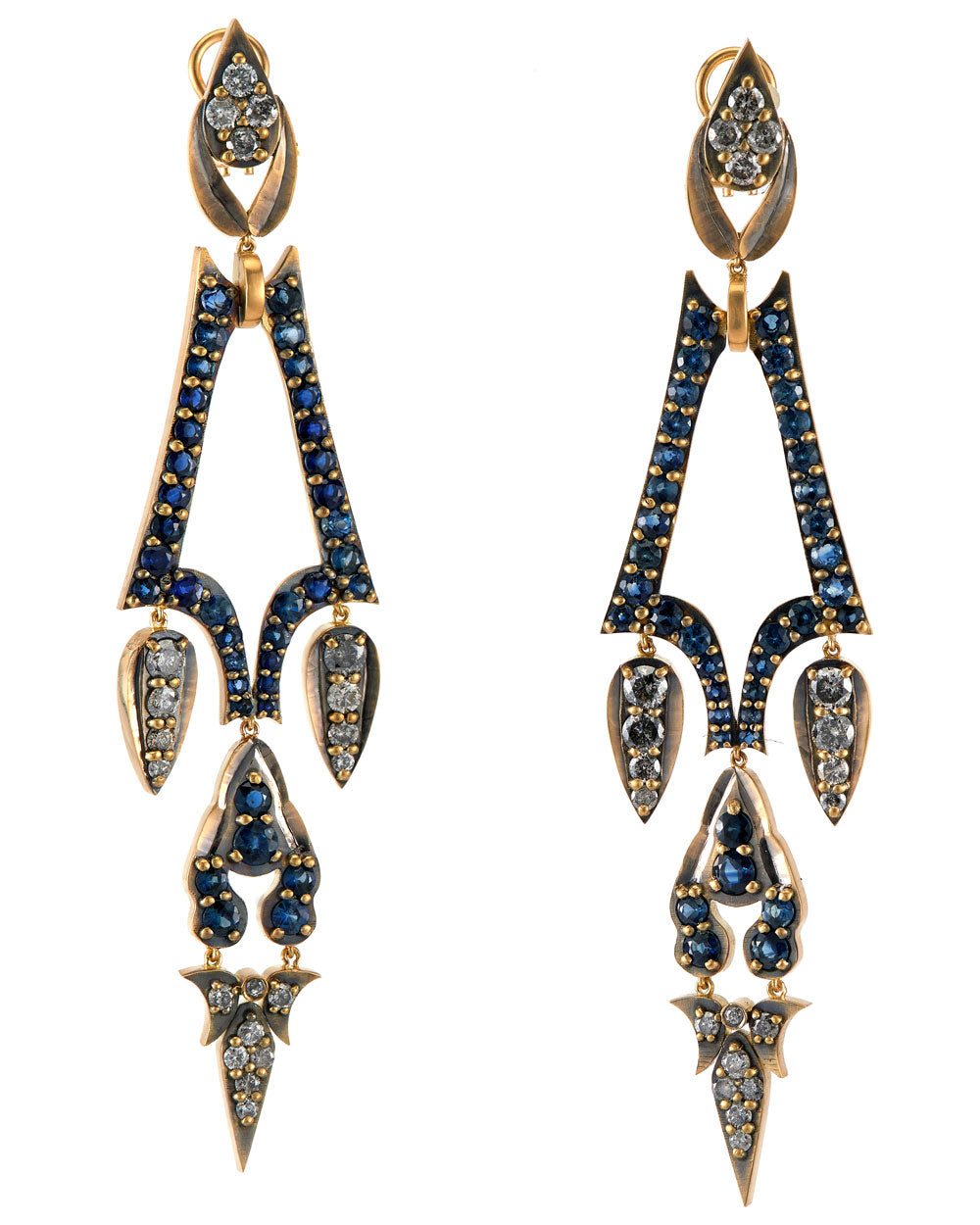 Grey Diamond and Blue Sapphire Chandelier Earrings