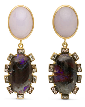 Lavender Jade and Opal Oval Drop Earrings