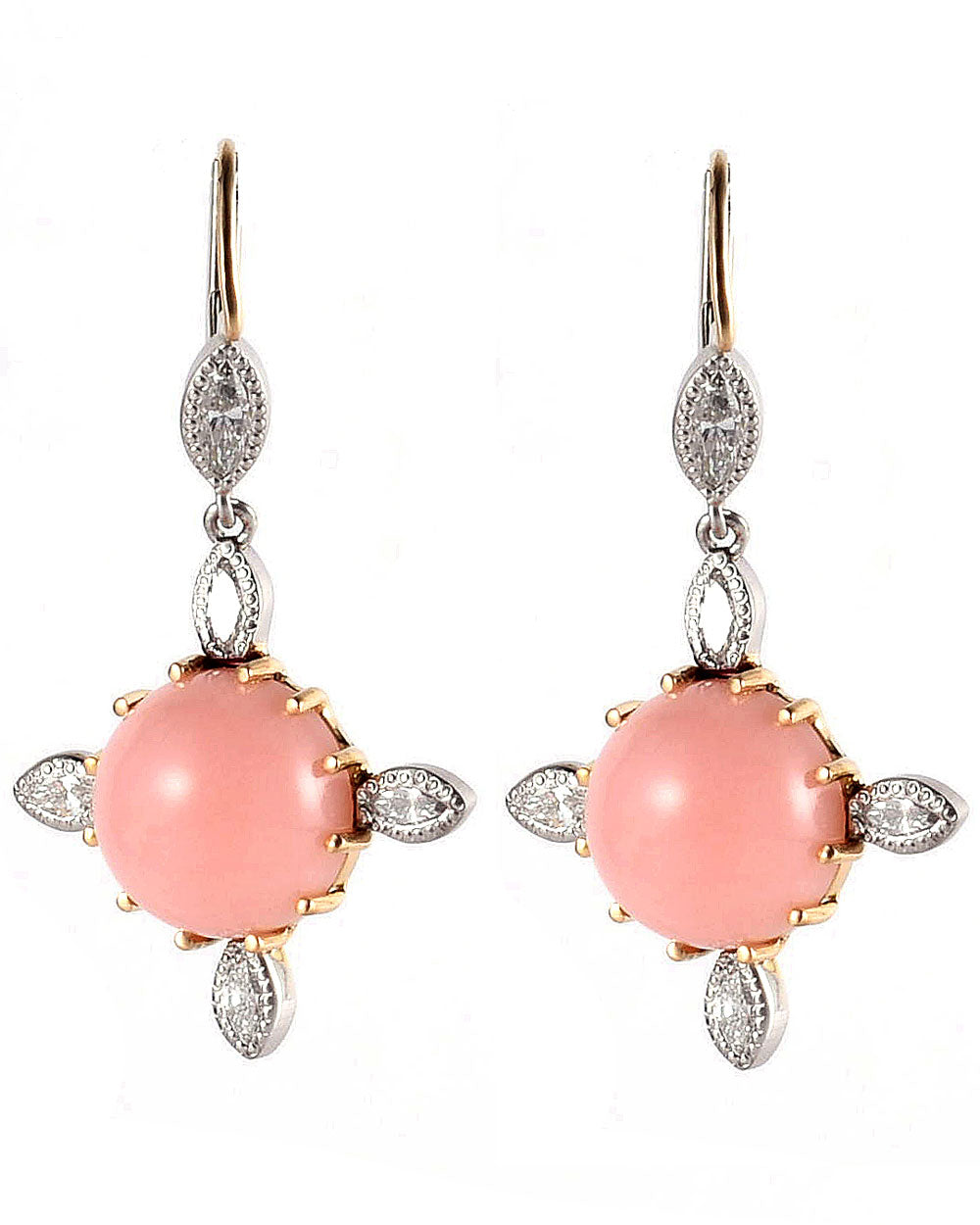 Platinum Diamond and Pink Opal Small Drop Earrings