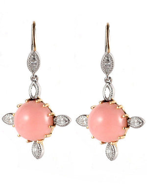 Platinum Diamond and Pink Opal Small Drop Earrings