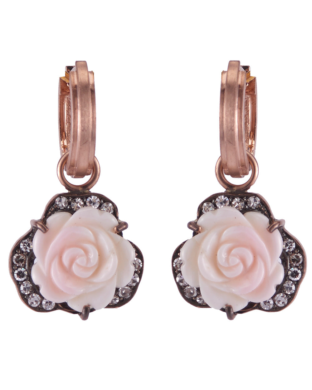Rose Gold Carved Conch Flower Drop Earrings