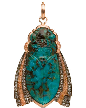Rose Gold and Carved Turquoise Cicada Pendant