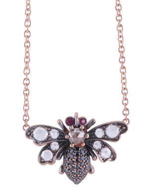 Rose Gold Diamond and Ruby Baby Bee Necklace