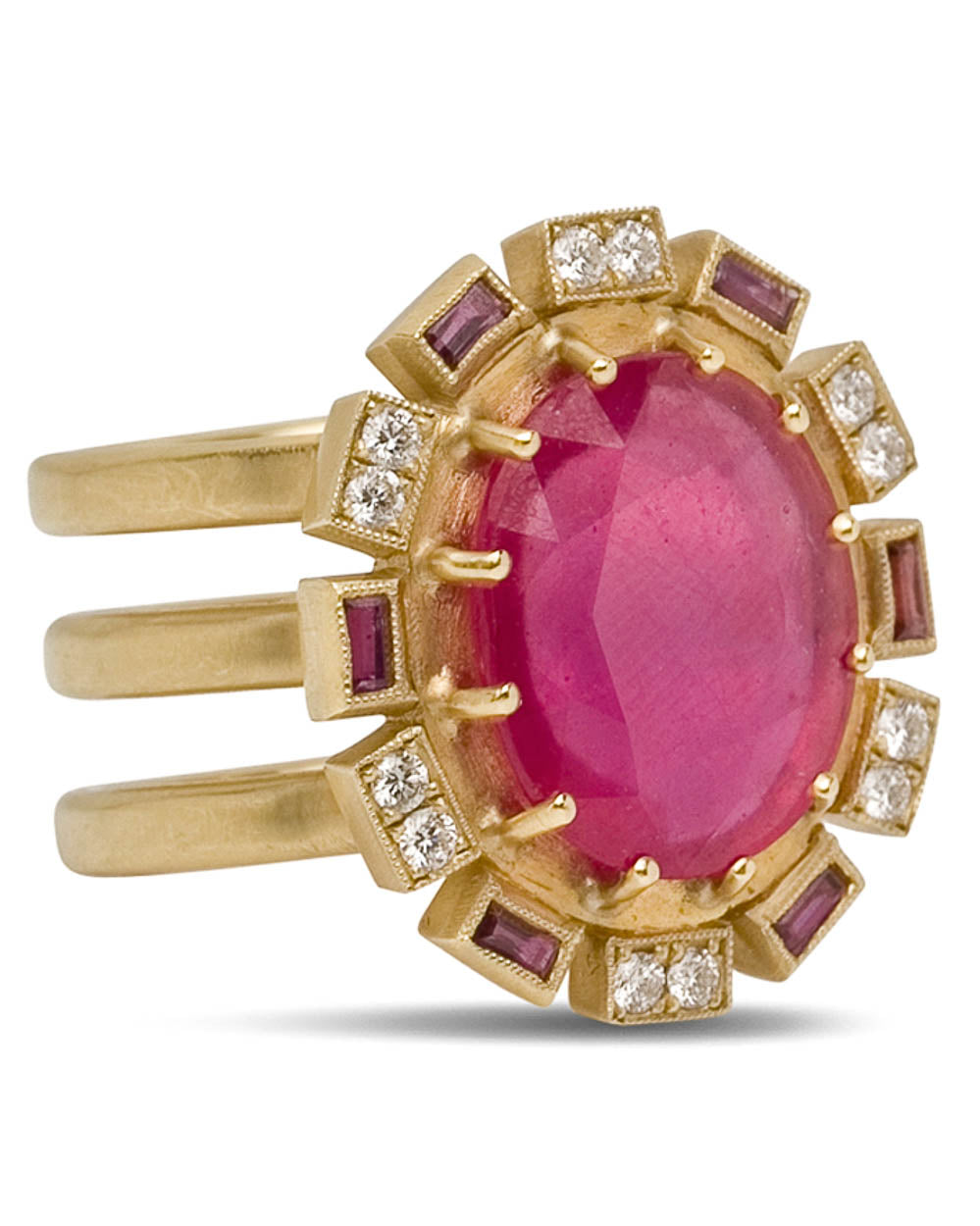 Ruby and Diamond Triple Band Ring