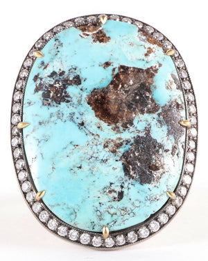 Diamond Sleeping Beauty Turquoise Large Oval Ring