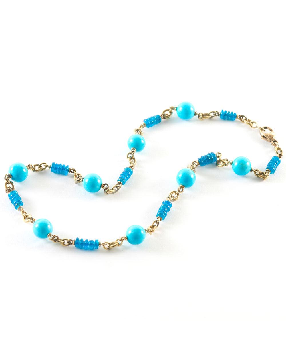 White Gold Apatite and Sleeping Beauty Turquoise Beaded Necklace