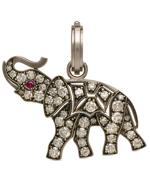 White Gold Diamond and Ruby Elephant Pendant
