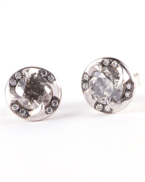 White Gold Grey Diamond Thorn Stud Earrings