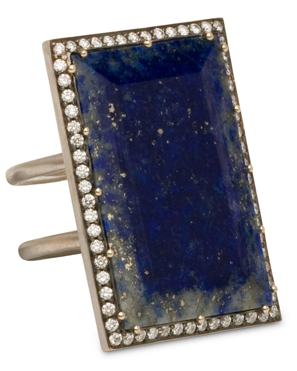 White Gold Lapis and Diamond Double Shank Ring