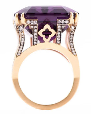 Yellow Gold Amethyst and Diamond Cocktail Ring