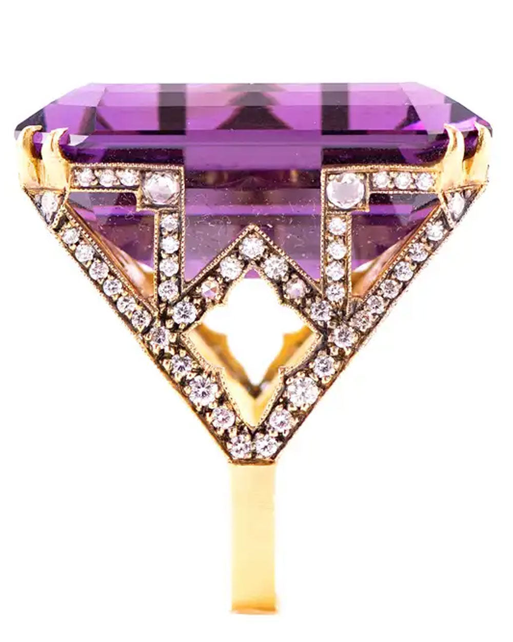 Yellow Gold Amethyst and Diamond Cocktail Ring