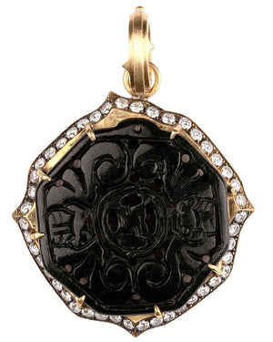 Yellow Gold Carved Black Jade Pendant