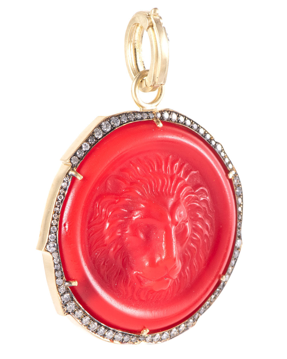 Diamond and Red Intaglio Lion Pendant