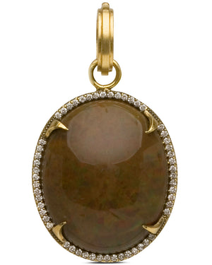 Yellow Gold Diamond and Opal Oval Pendant