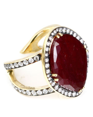 Yellow Gold Diamond and Ruby Split Band Ring