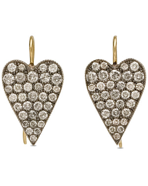 Yellow Gold Grey Diamond Ten Table Heart Earrings