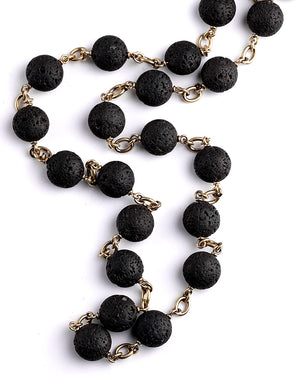 Yellow Gold Large Lava Bead Link Necklace
