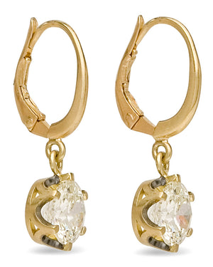 Yellow Gold Old European Cut Diamond Drop Earrings
