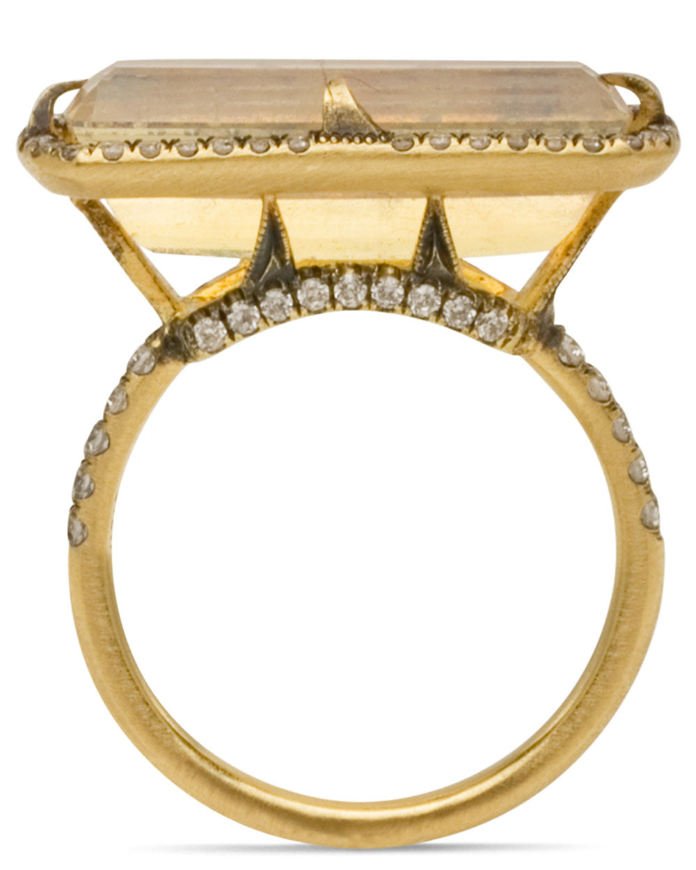 Yellow Gold Opal and Diamond Horizontal Ring