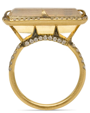 Yellow Gold Opal and Diamond Horizontal Ring