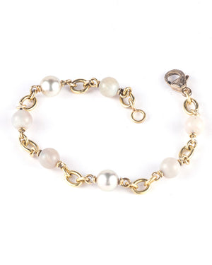 Yellow Gold Opal and Pearl Link Bracelet