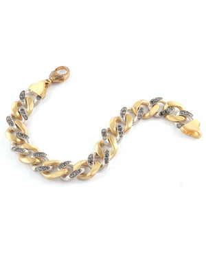 Yellow Gold Platinite and Diamond Link Bracelet