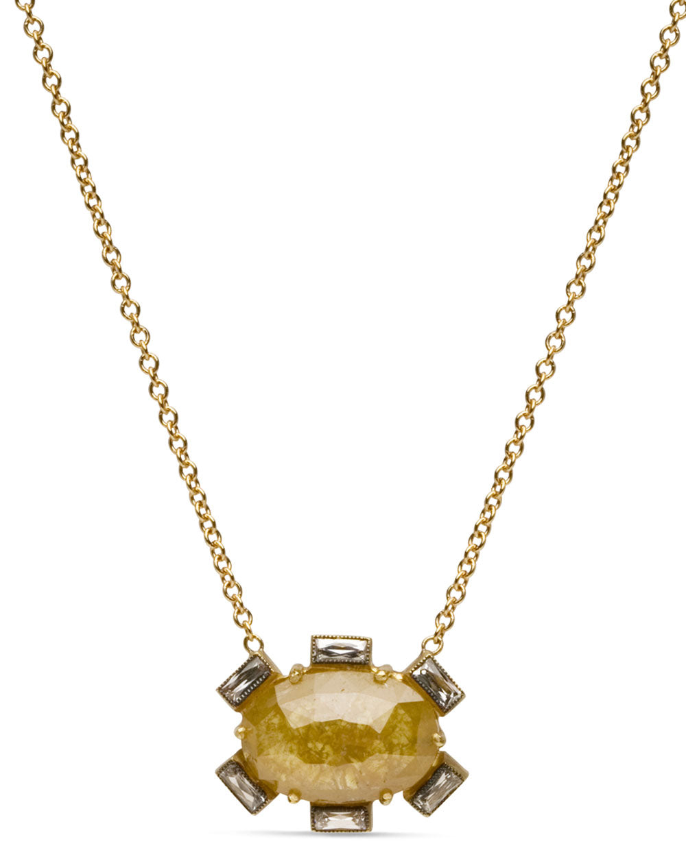 Yellow Gold Rough Cut Diamond Flower Pendant Necklace