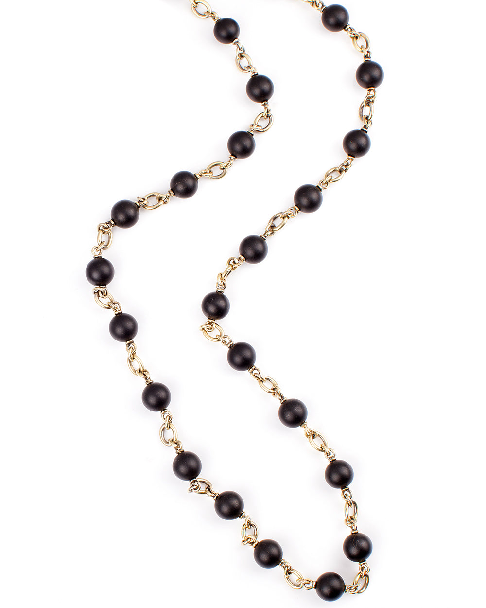 Yellow Gold and Onyx Beaded Long Necklace