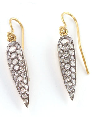 Yellow Gold and Platinite Baby Diamond Dagger Earrings