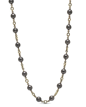Sterling Silver Bead Necklace with Diamonds