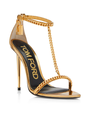 Mirrored Calf Pointy Naked Sandal in Gold