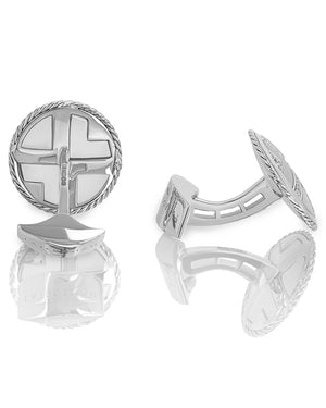 18k White Gold and Diamond Royal Cable Round Deco Cufflinks