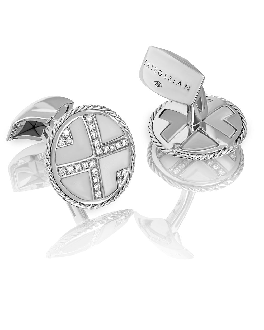 18k White Gold and Diamond Royal Cable Round Deco Cufflinks