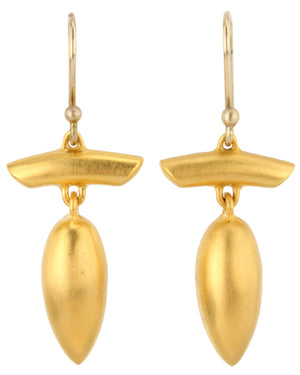 24K Gold T-Bar Acorn Earrings