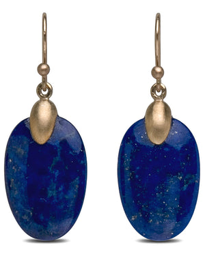 Yellow Gold Blue Lapis Small Chip Earrings