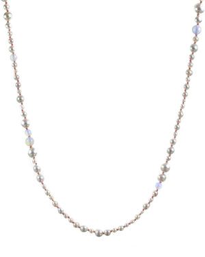 14k Pearl and Opal Necklace on Coral Silk Thread
