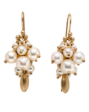 White Pearl Bug Cluster Earrings