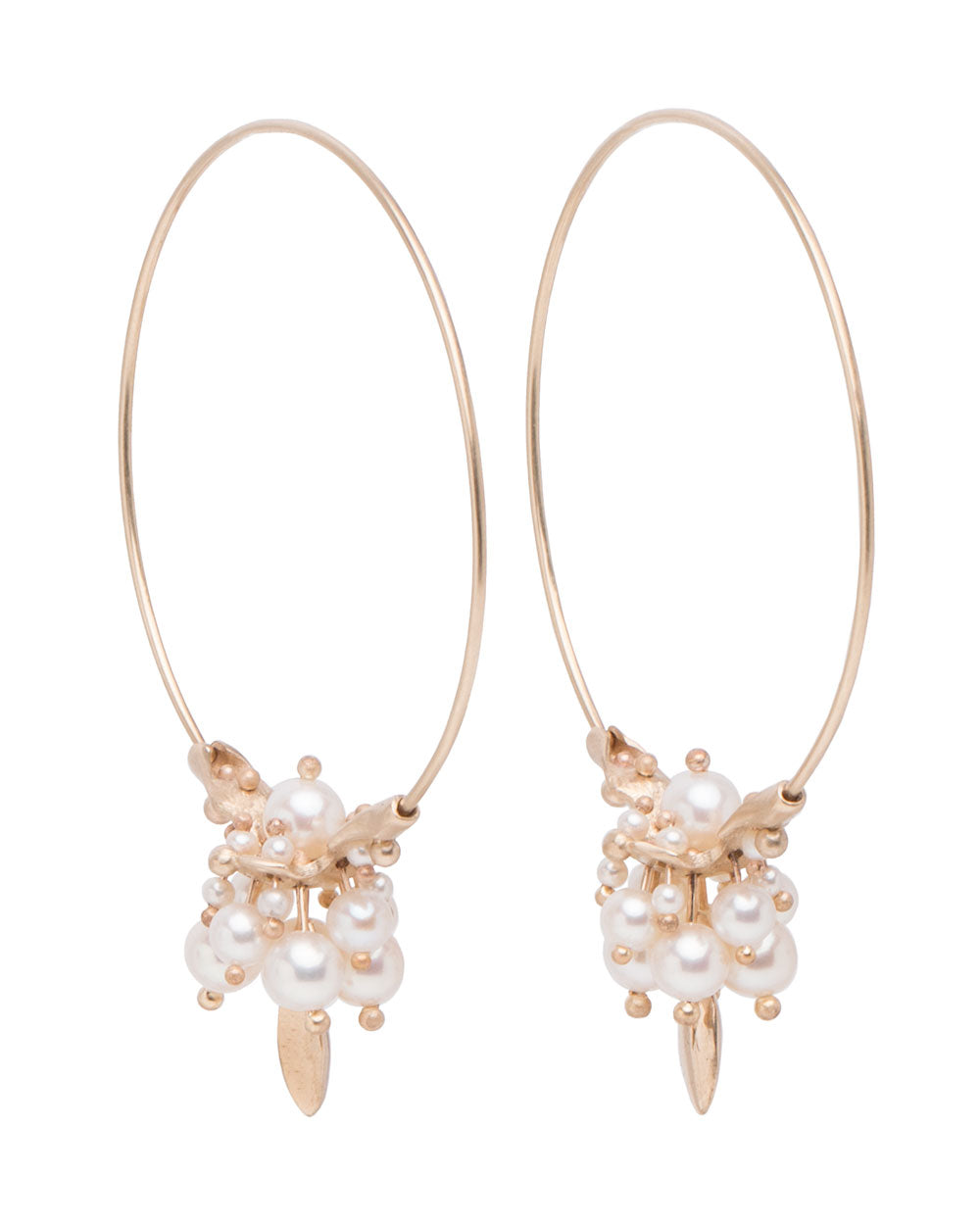 White Pearl Cluster Hoop Earrings