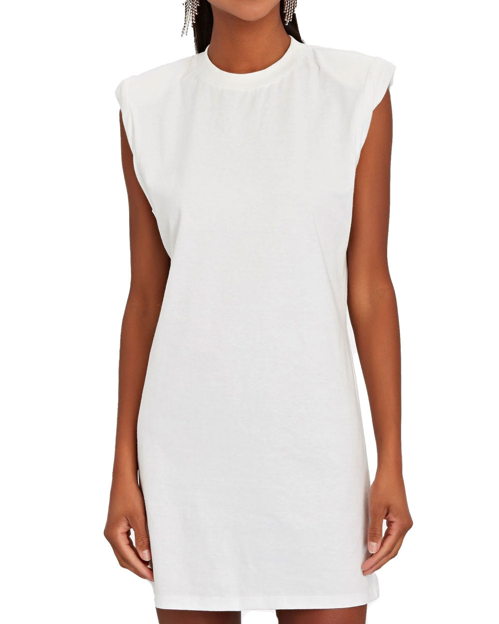 Substance Padded Shoulder Mini Dress in White