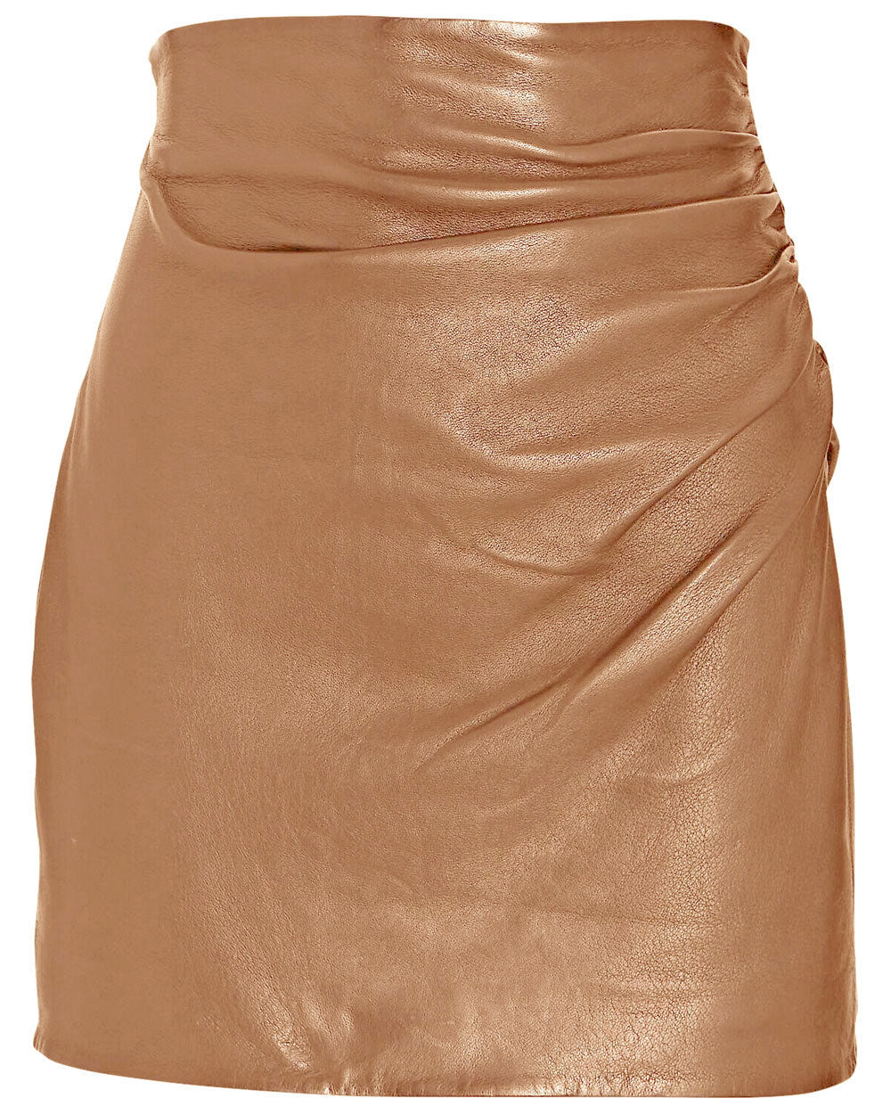 Chestnut Leather Ruched Mini Skirt