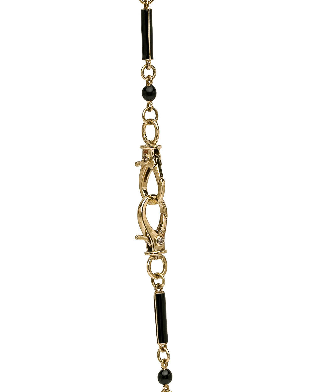 Black Enamel and Diamond Long Chain Link Necklace