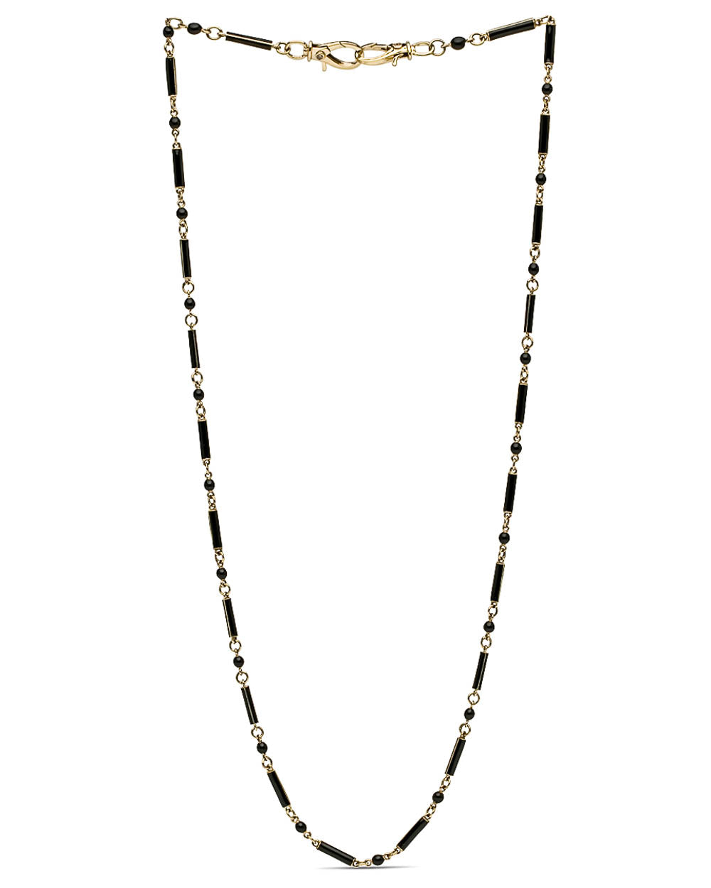 Black Enamel and Diamond Long Chain Link Necklace