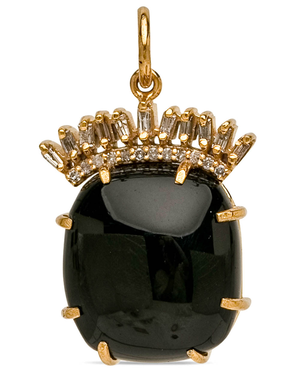 Black Onyx and Baguette Diamond Crown Box Pendant